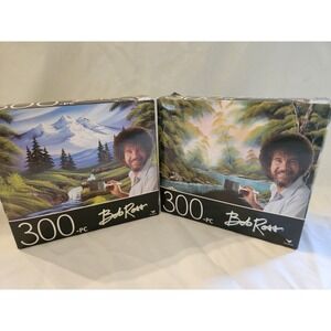 2 Bob Ross Mountain Hide-Away, Deep Forest Lake Puzzle Cardinal 14" X 11" New